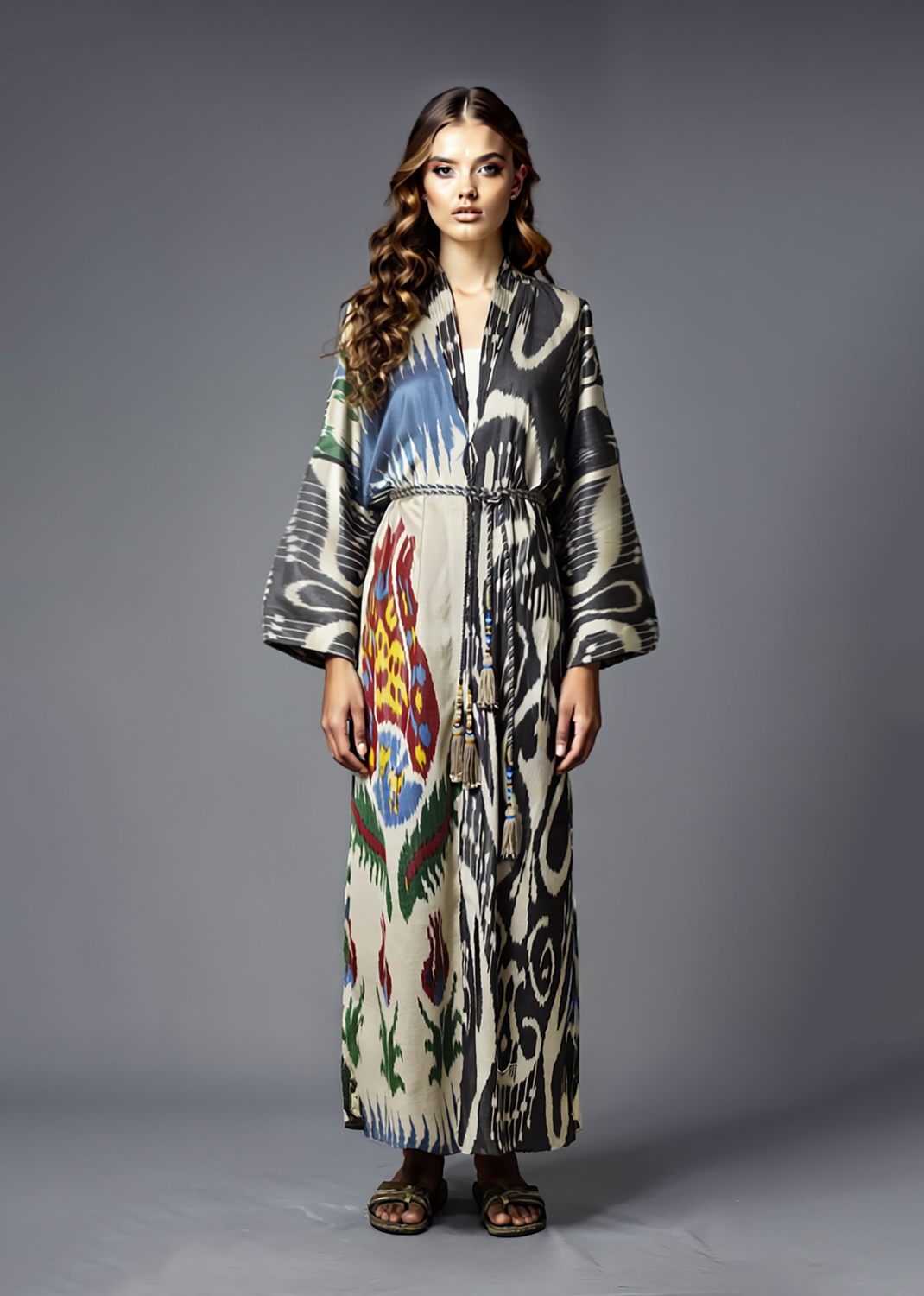 Silk Ikat Robe with Tulip Pattern